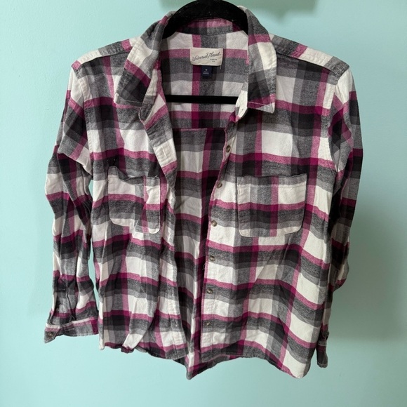 Universal Thread Tops - NWT Universal Thread Size M Pink Gray Plaid Flannel Long Sleeve Pockets Shirt